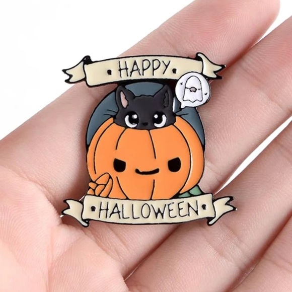 NIP HAPPY HALLOWEEN CAT IN PUMPKIN PIN - Picture 4 of 4